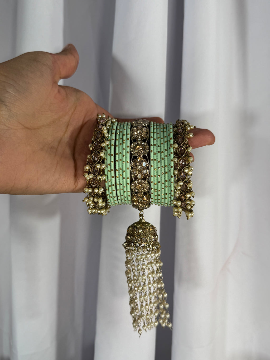 Mint green bangle stack