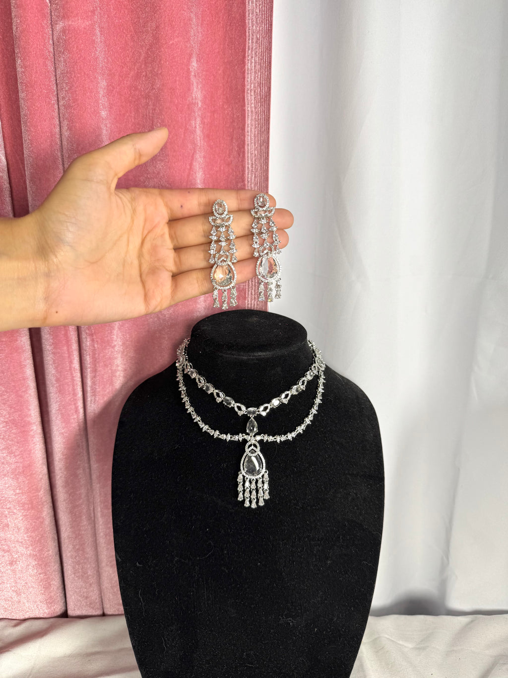 Maria Necklace Set With AD Tikka Base