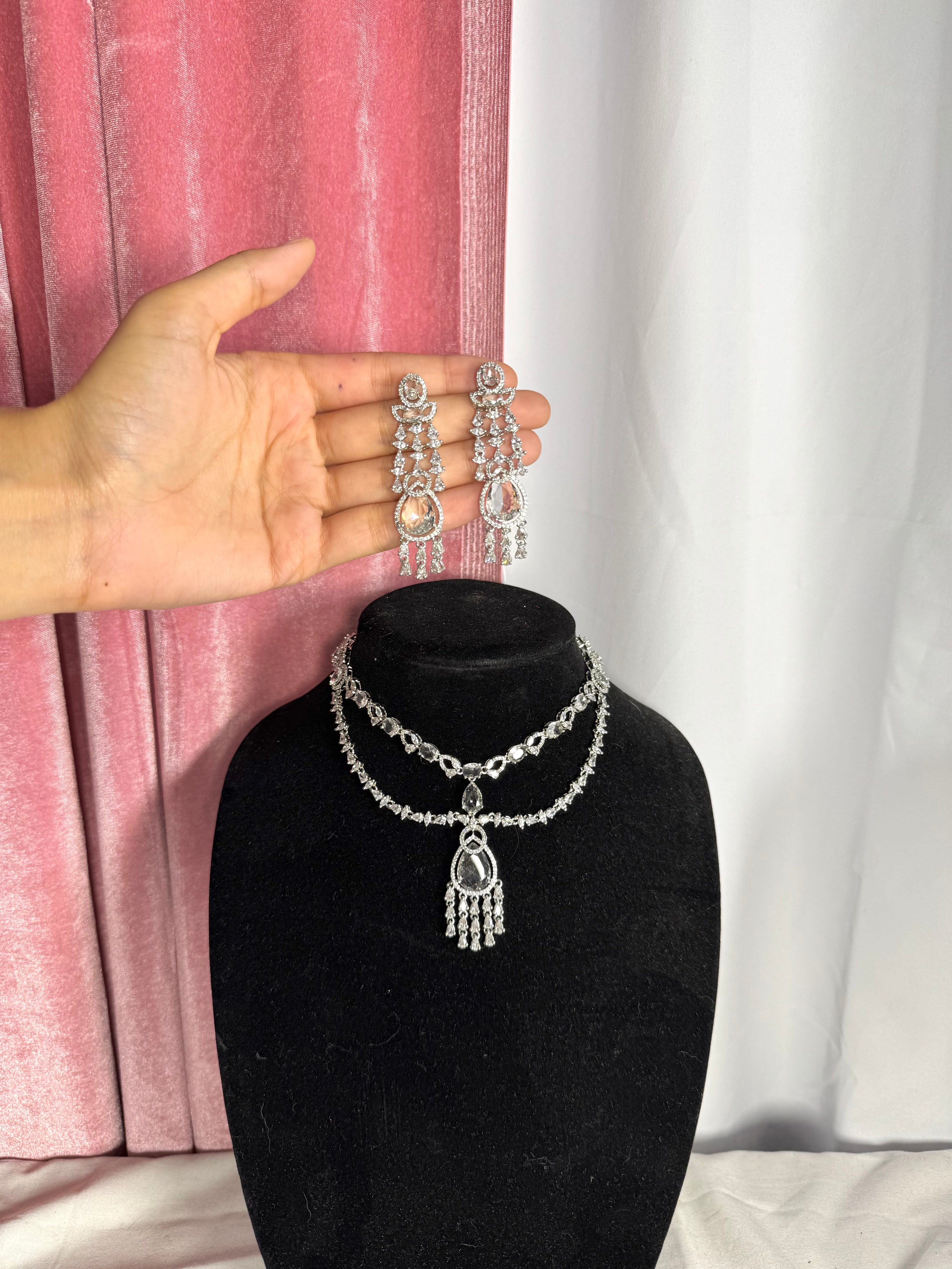 Maria Necklace Set With AD Tikka Base
