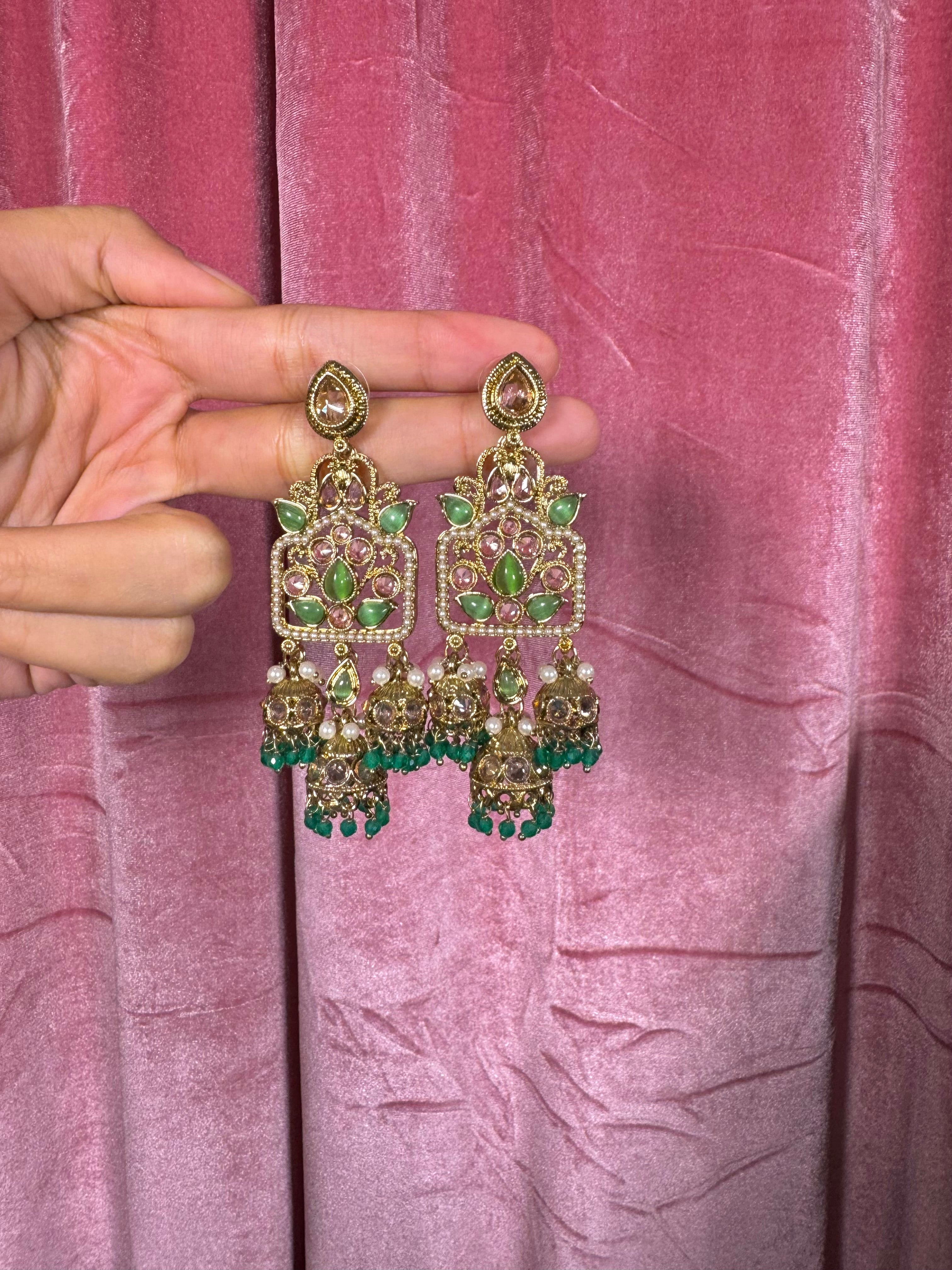 Harnoor Jhumka Earrings Green