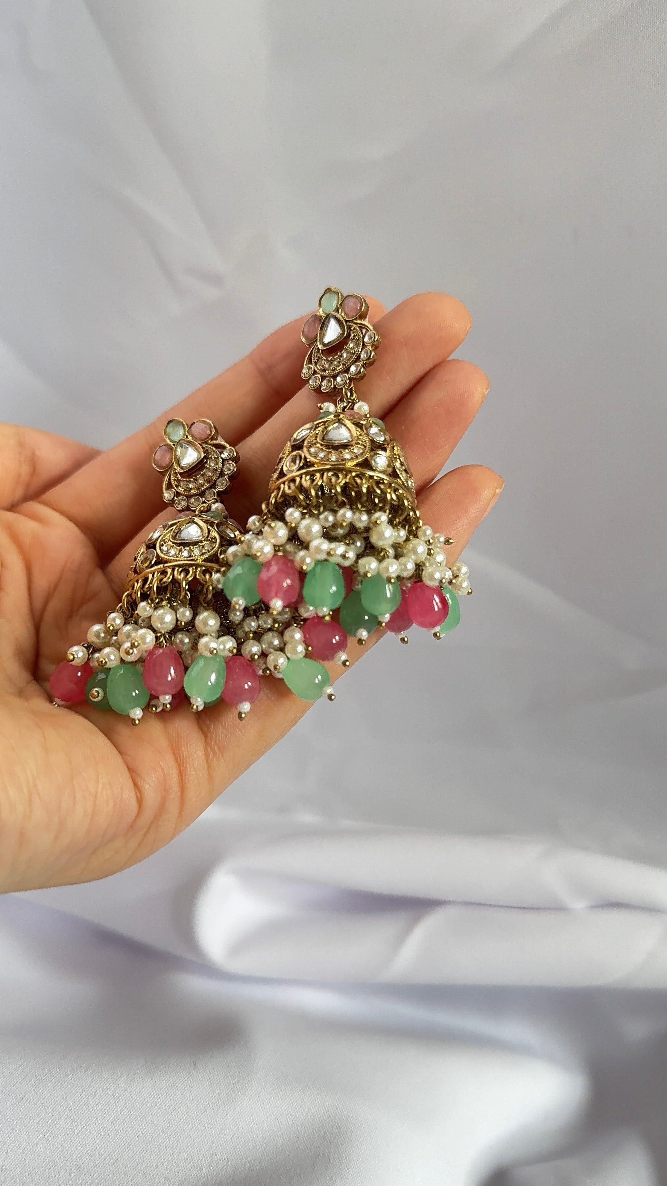 Anaya Jhumkas-Pink & Green