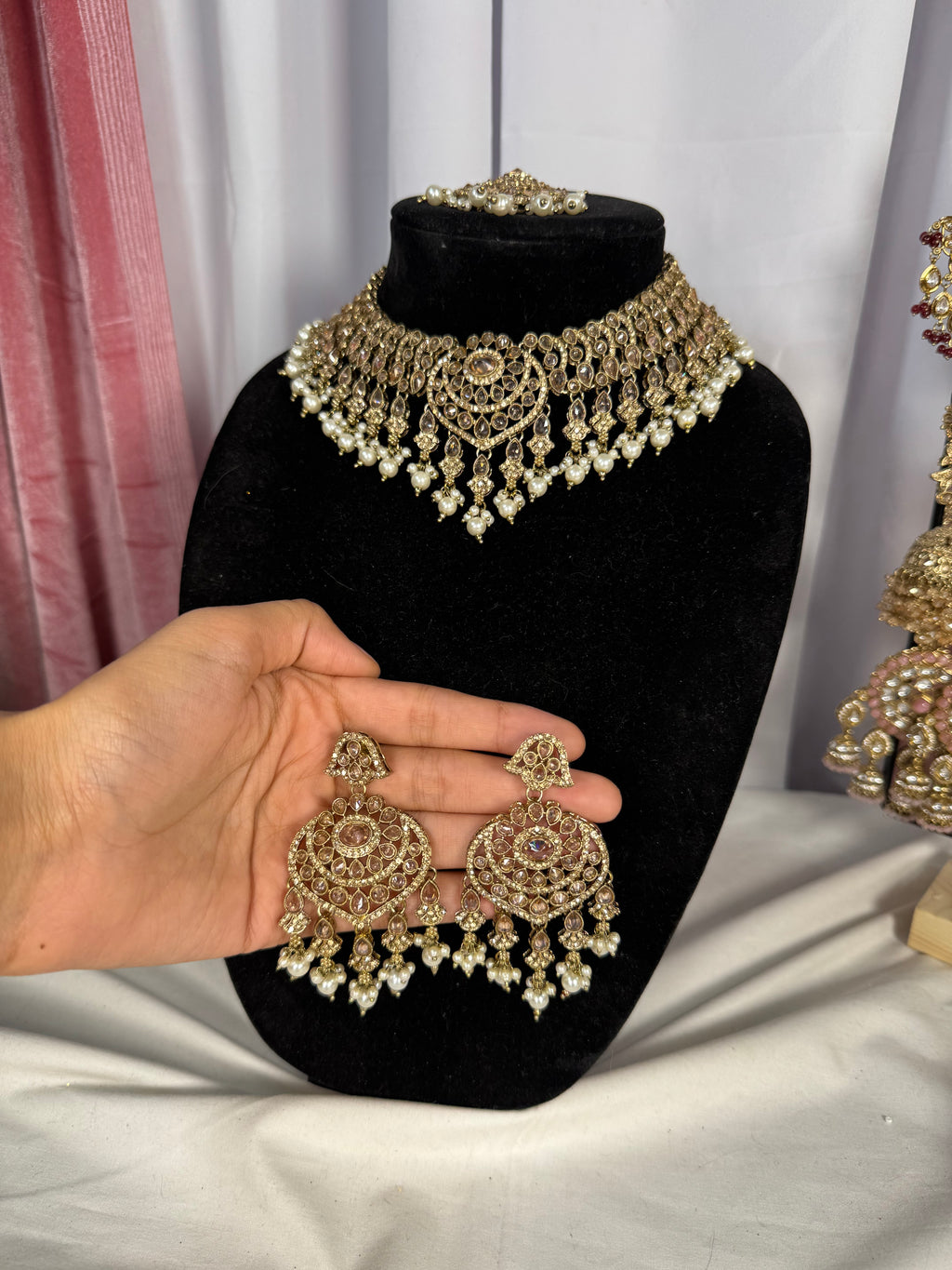 Champagne gold polki necklace set