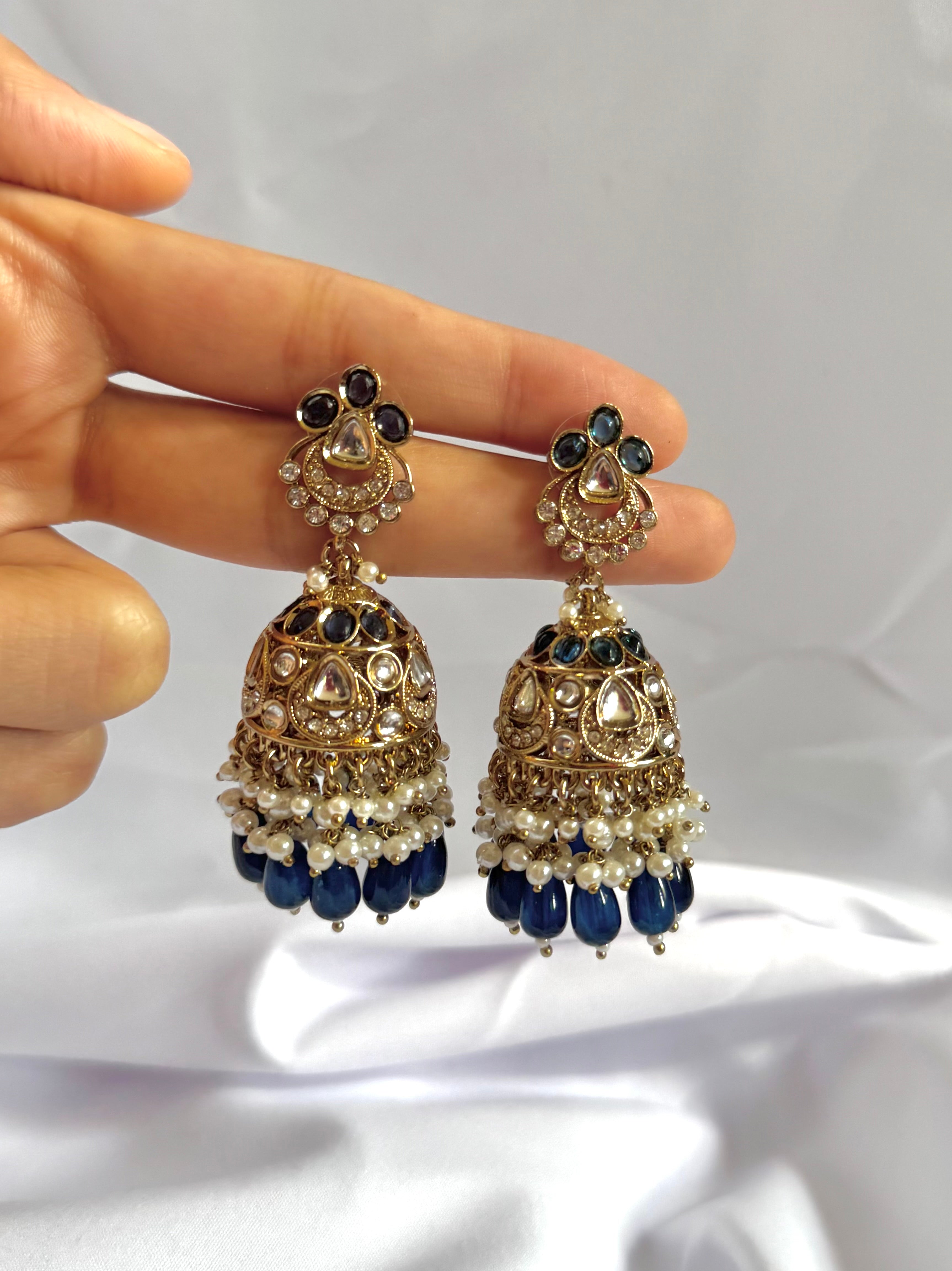 Anaya Jhumkas-Navy Blue