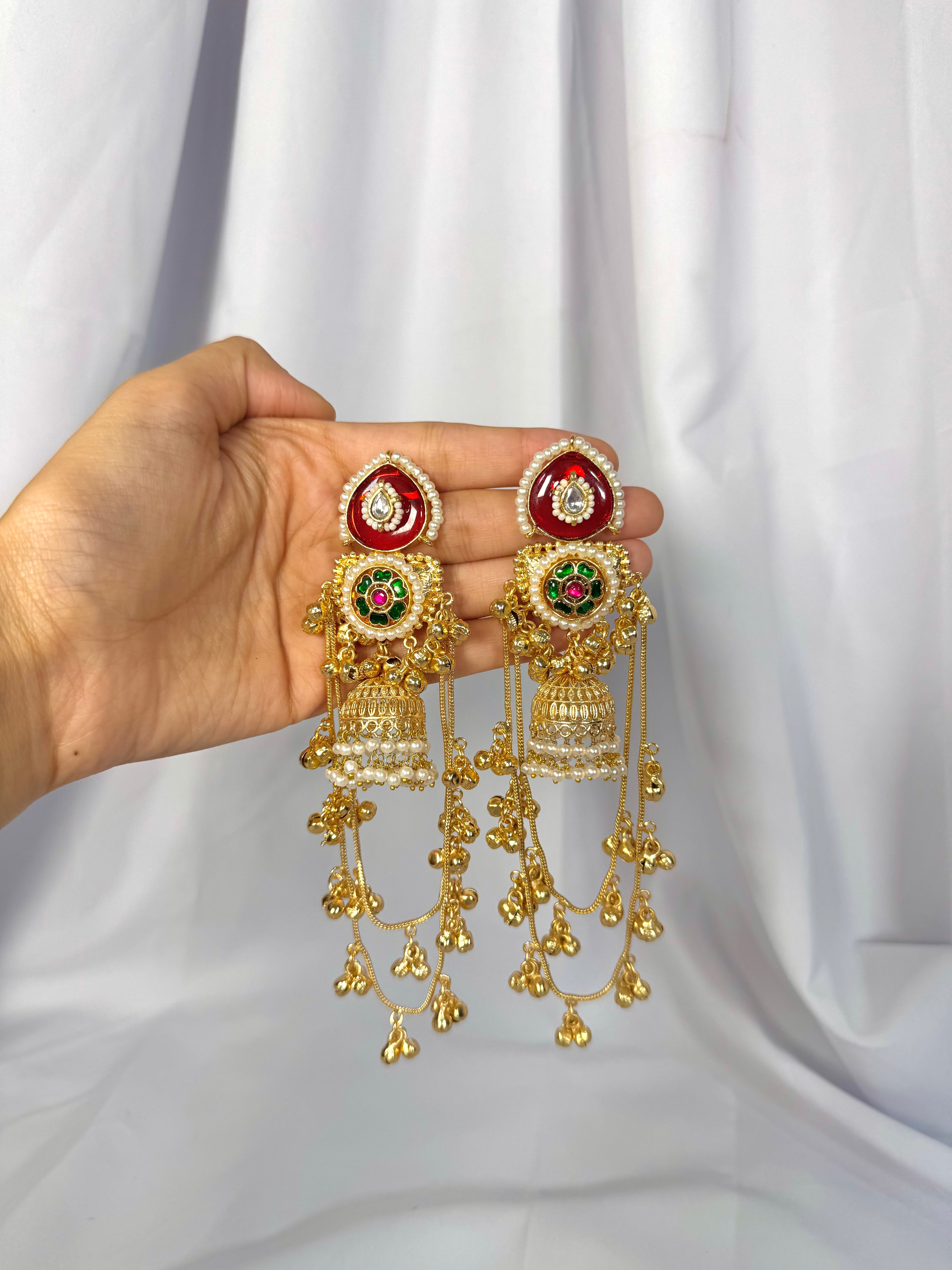 Rahi Kashmiri Earrings-Red