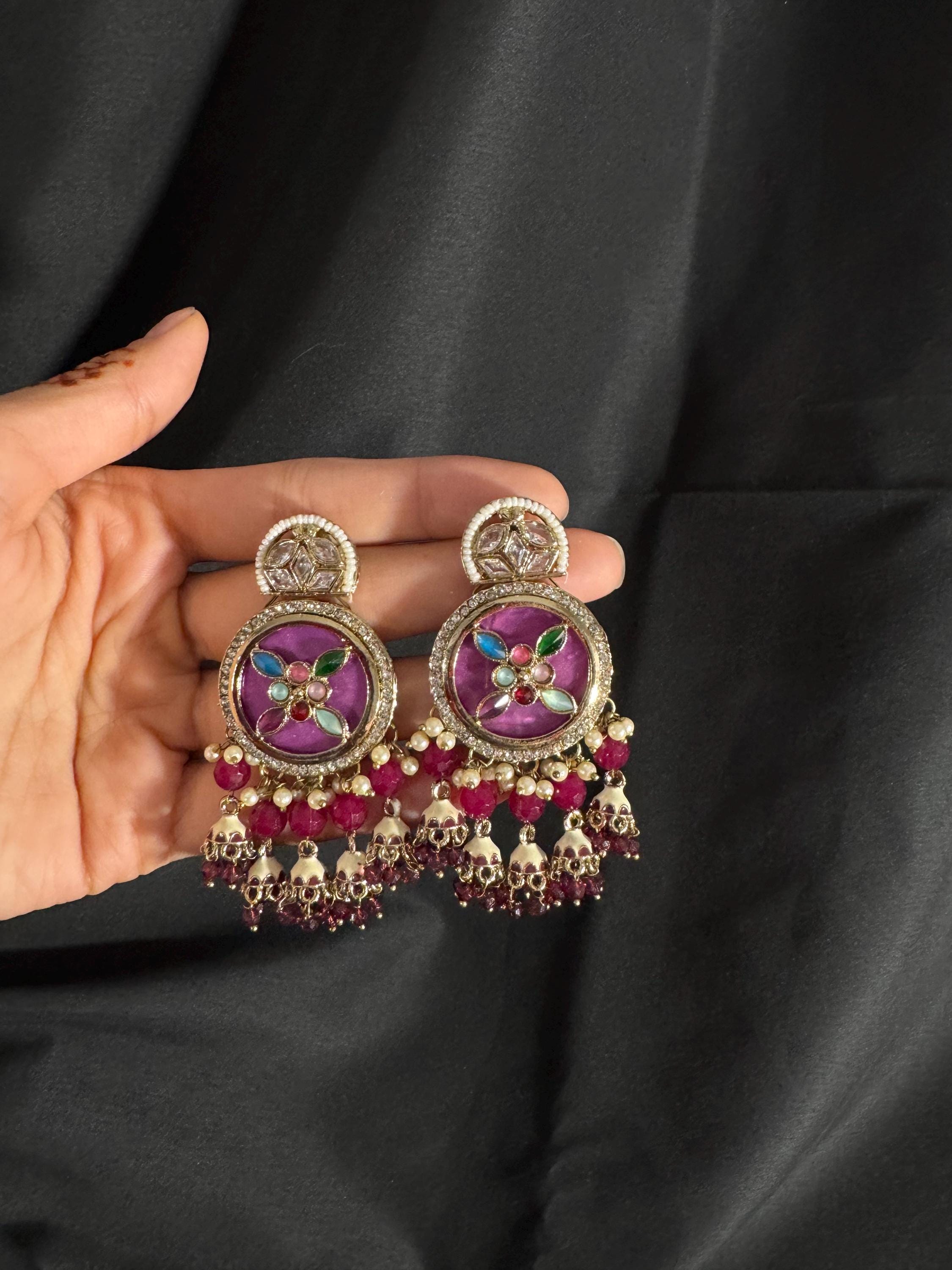 Bollywood Style Jhumka Earrings, Indian Gold Plated Hoop Earrings, Statement Ethnic Jewelry, Festive Earrings, Women's Accessories