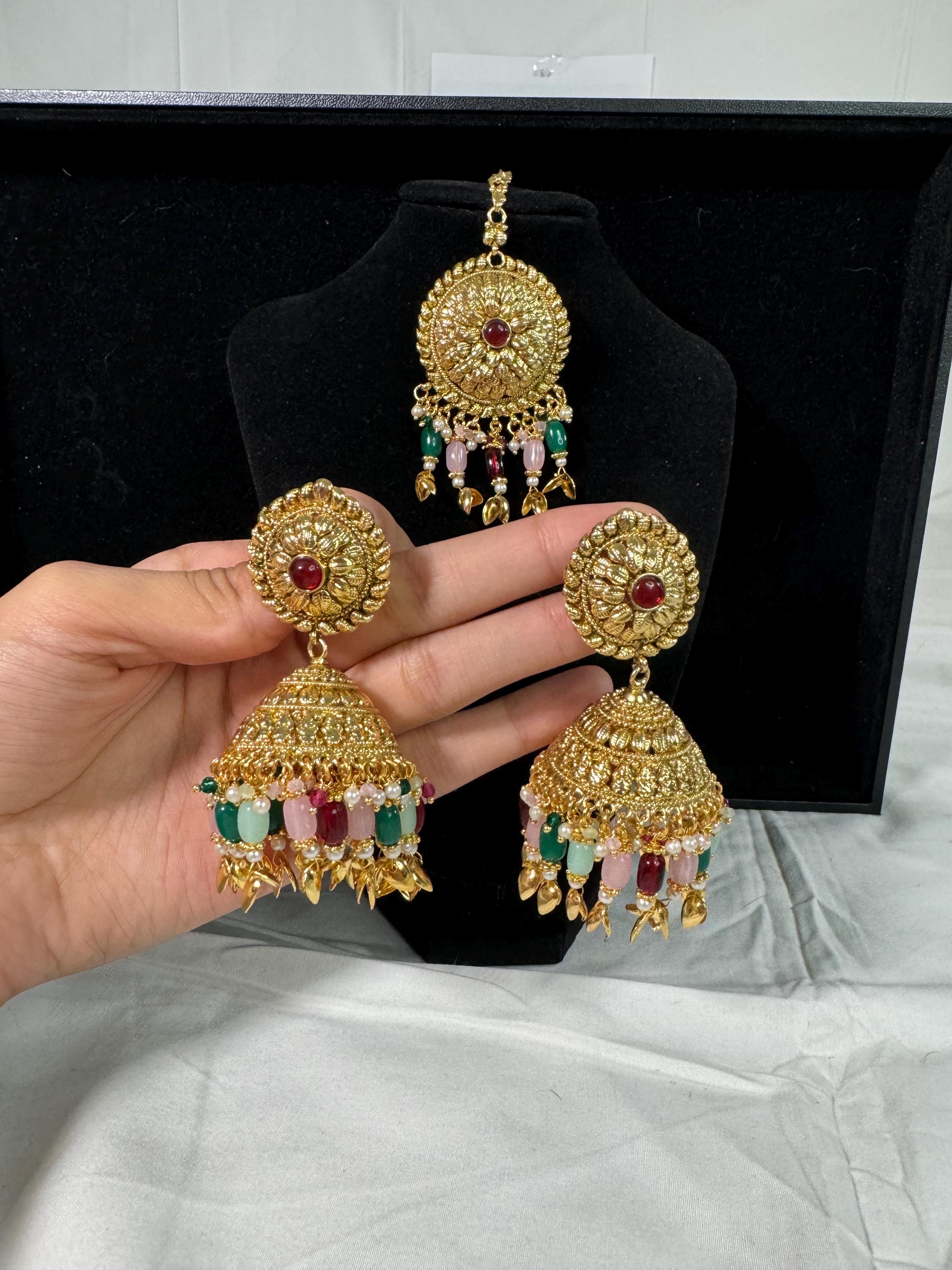 Bollywood Style Jhumka Earrings, Indian Gold Plated Hoop Earrings, Statement Ethnic Jewelry, Festive Earrings, Women's Accessories