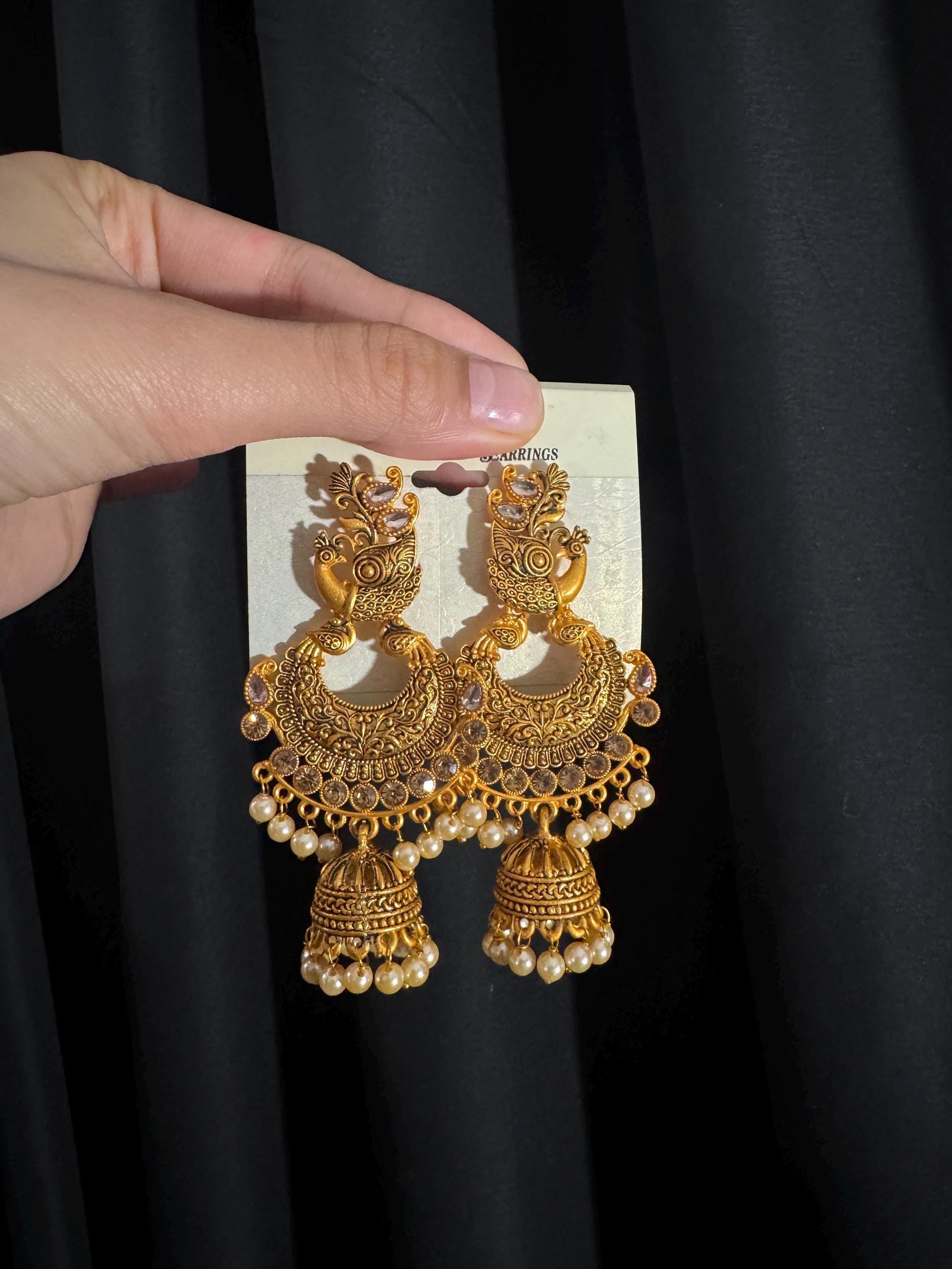 Bollywood Style Jhumka Earrings, Indian Gold Plated Hoop Earrings, Statement Ethnic Jewelry, Festive Earrings, Women's Accessories