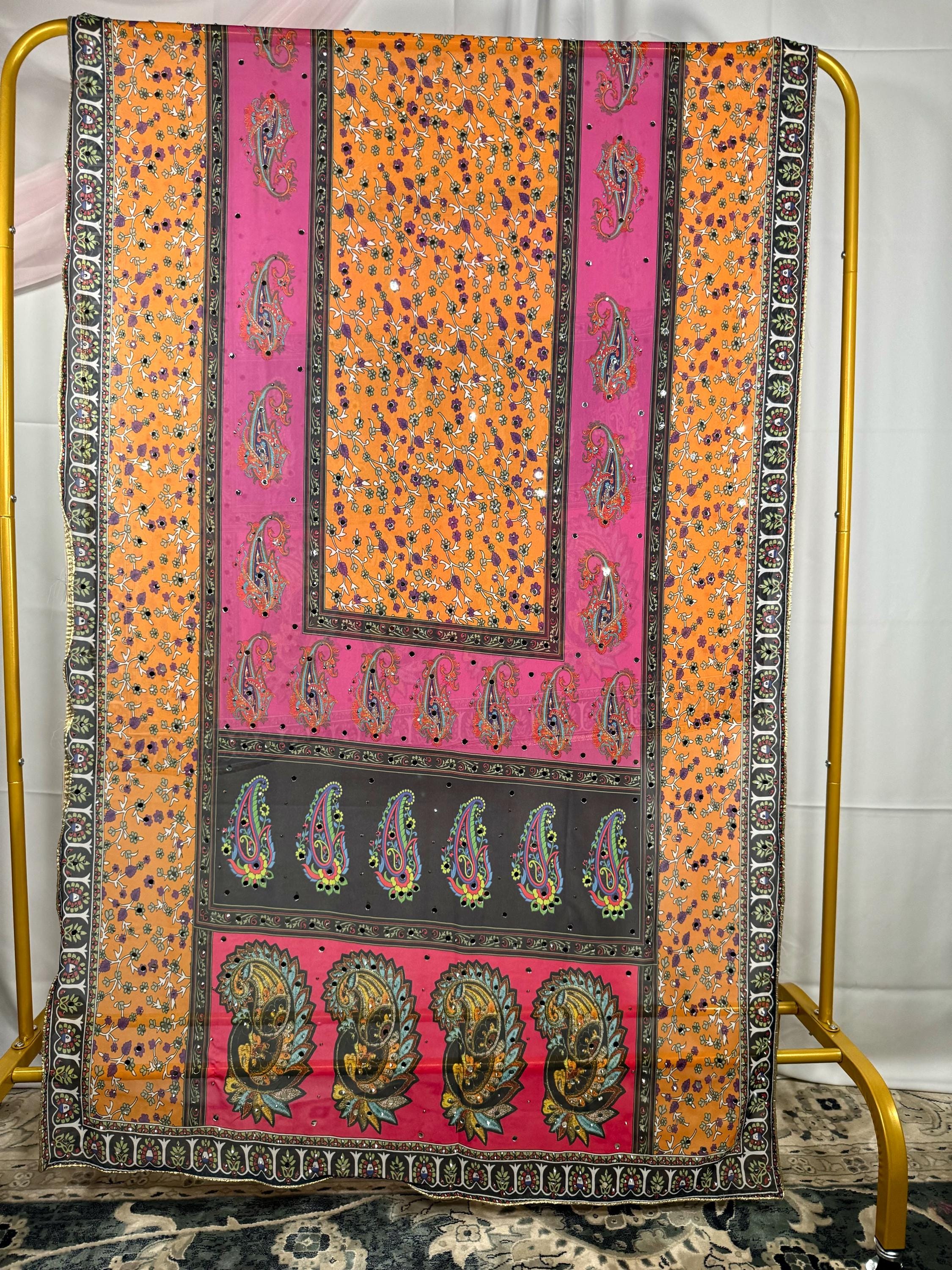 Pakistani Silk Heavy Dupatta Pink Multicolor, Indian clothes, Pakistani clothes, Chunni, Punjabi, afghani,