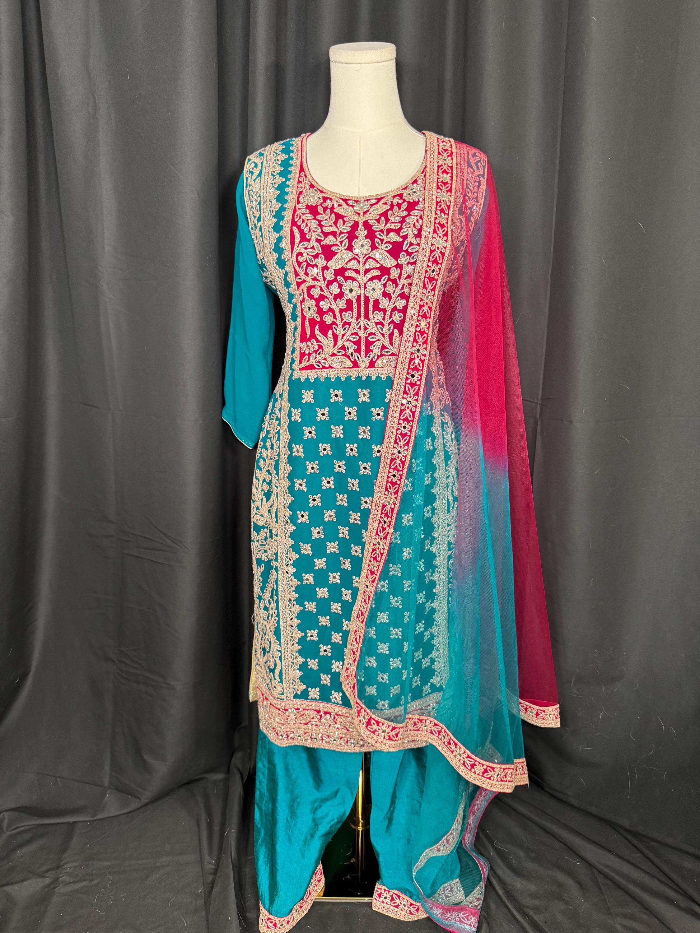 Pakistani suit, Punjabi Sharrara For Women Indian Designer Wedding Wear, Salwar suit, Chaniya Choli bollywood Style Indian outfits