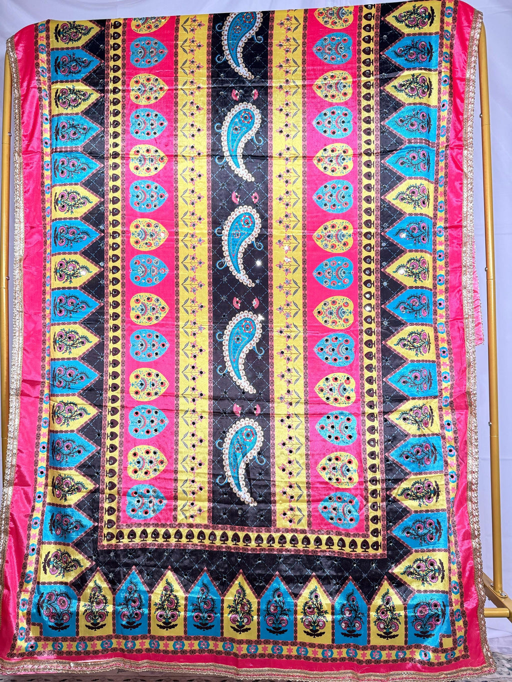 Pakistani Silk Heavy Dupatta Pink Multicolor, Indian clothes, Pakistani clothes, Chunni, Punjabi, afghani,