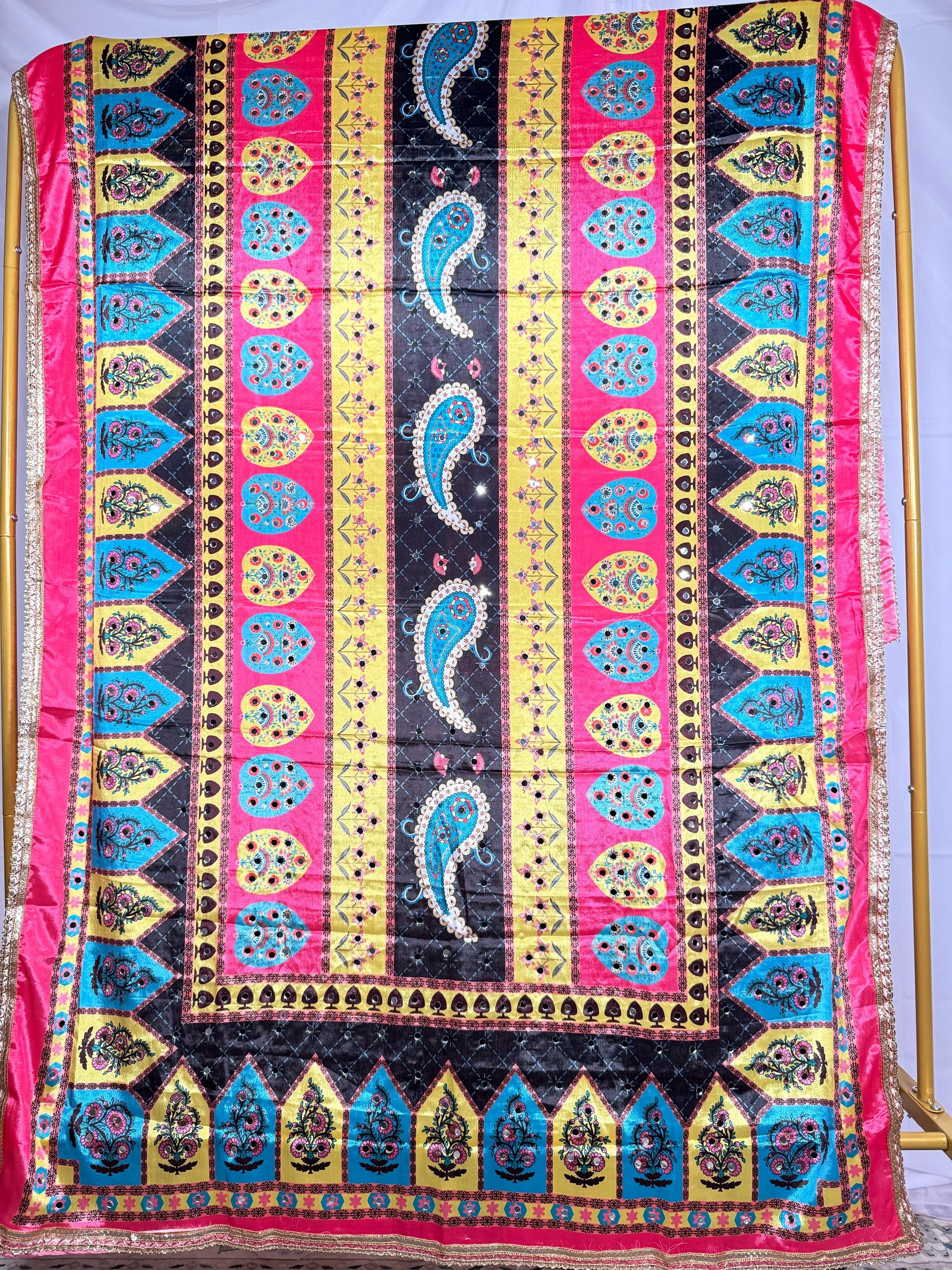 Pakistani Silk Heavy Dupatta Pink Multicolor, Indian clothes, Pakistani clothes, Chunni, Punjabi, afghani,
