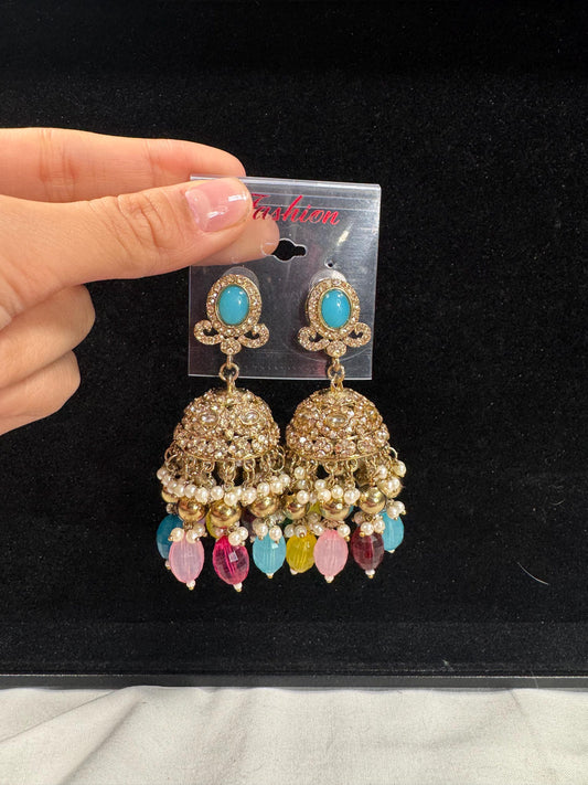 Bollywood Style Jhumka Earrings, Indian Gold Plated Hoop Earrings, Statement Ethnic Jewelry, Festive Earrings, Women's Accessories