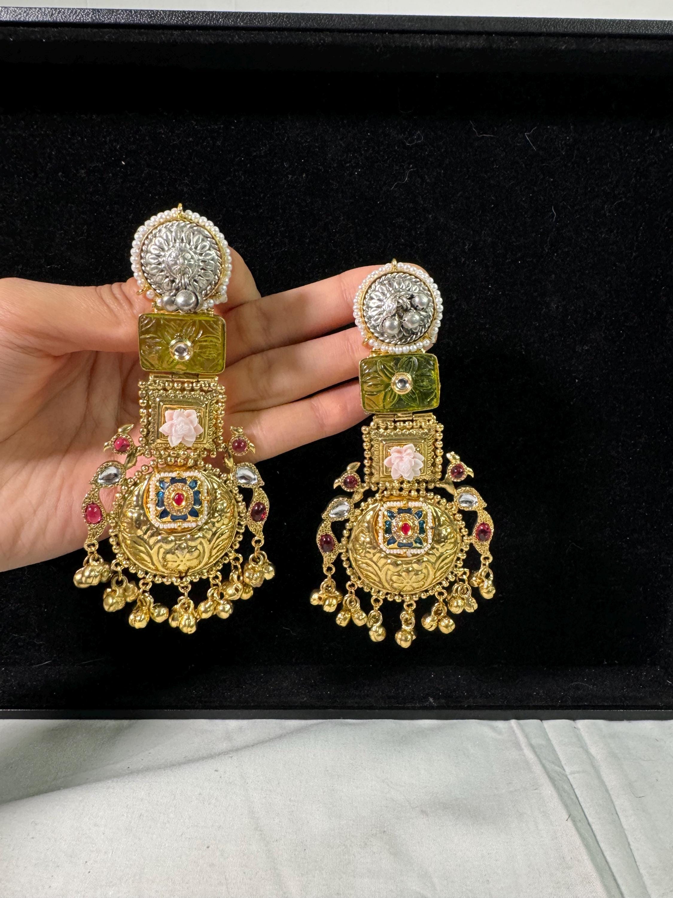 Bollywood Style Jhumka Earrings, Indian Gold Plated Hoop Earrings, Statement Ethnic Jewelry, Festive Earrings, Women's Accessories
