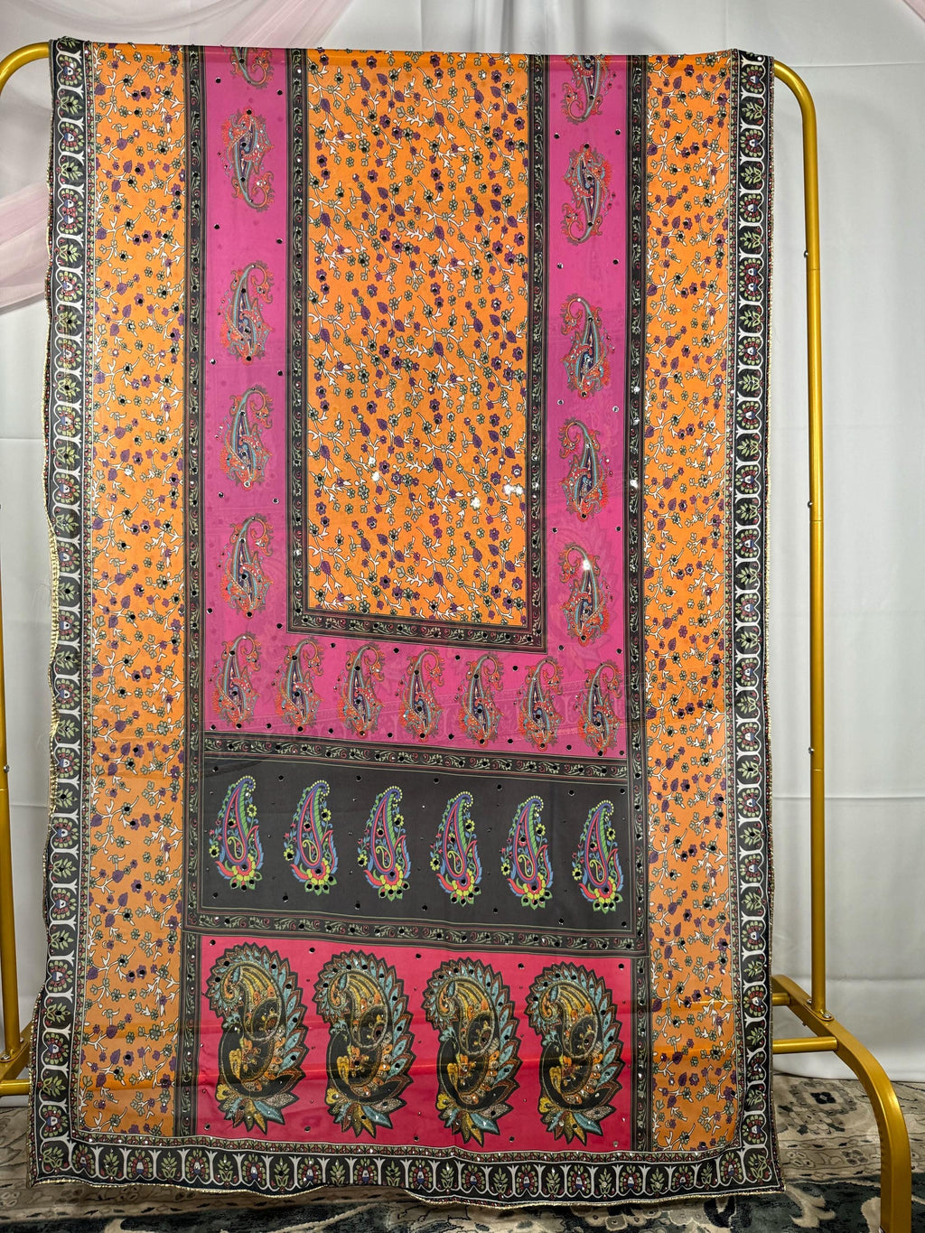 Pakistani Silk Heavy Dupatta Pink Multicolor, Indian clothes, Pakistani clothes, Chunni, Punjabi, afghani,