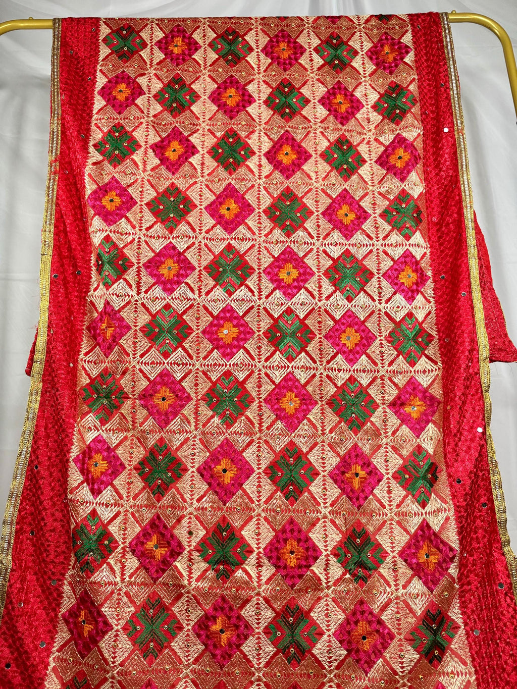 Punjabi ludhiana Heavy Dupatta Pink Multicolor, Indian clothes, Pakistani clothes, Chunni, Punjabi, afghani,