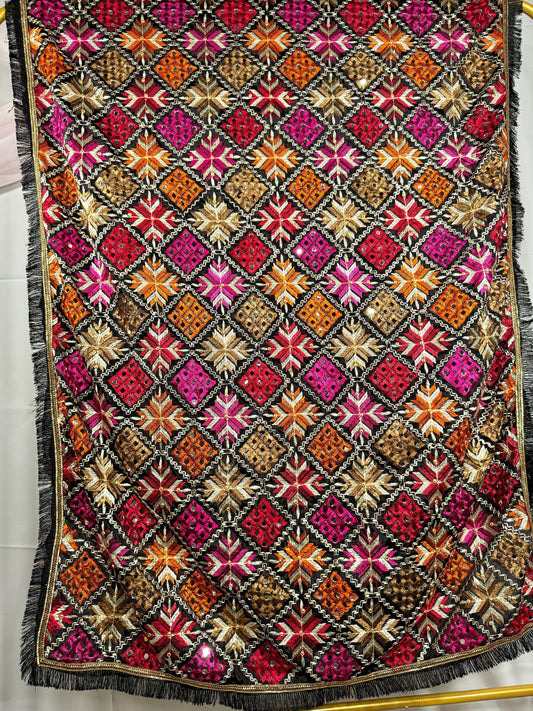 Punjabi ludhiana Heavy Dupatta Pink Multicolor, Indian clothes, Pakistani clothes, Chunni, Punjabi, afghani,