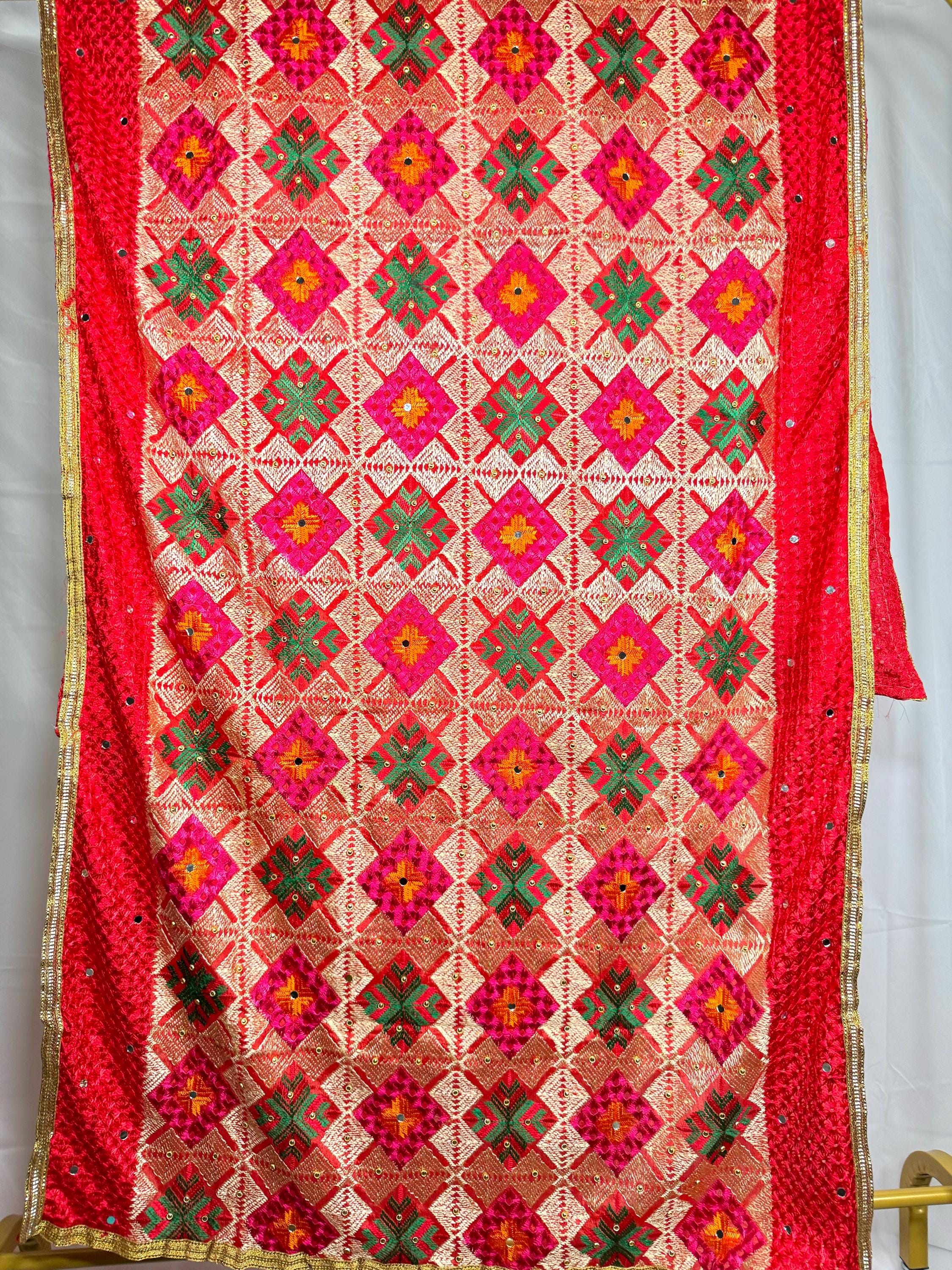 Punjabi ludhiana Heavy Dupatta Pink Multicolor, Indian clothes, Pakistani clothes, Chunni, Punjabi, afghani,